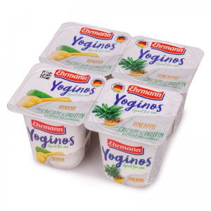 йогурт из обезжиренного молока yoginos банан-ананас 0,1% жира тм ehrmann 400г