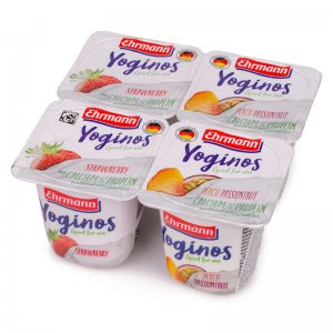 йогурт из обезжиренного молока yoginos клубника-персик-маракуйя 0,1% жира тм ehrmann 400г